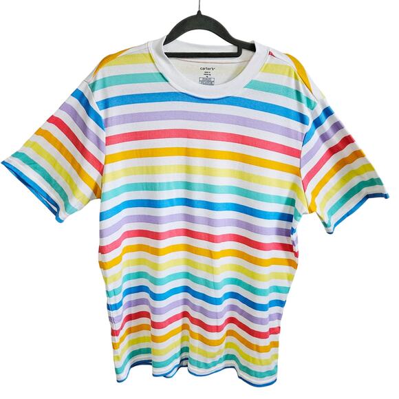 Carters Adult Size XL Tee Shirt Rainbow Stripe 100% Cotton Colorful Crewneck - Picture 1 of 6